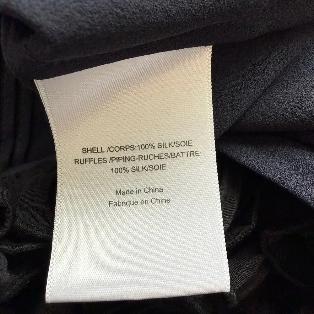 Tory Burch Silk Tuxedo Top Size 8 Dark Blue Ruffle Collar Academia Goth Blouse
